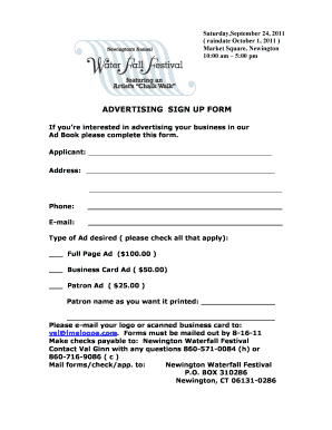 ADVERTISING SIGN UP FORM Applicant - Newington Waterfall ...