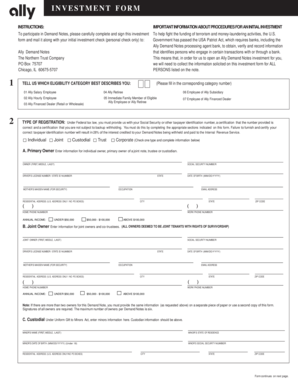 Ally Demand Notes Investment Form