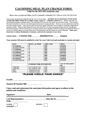 suny cobleskill meal plans form