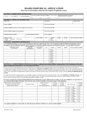 Idaho Individual Health Insurance Application