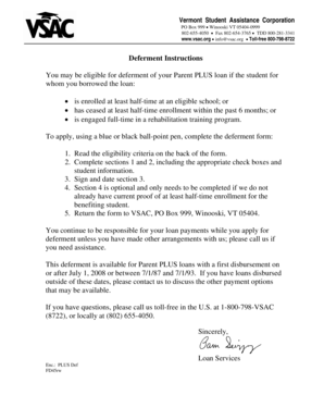 Parent PLUS Borrower Deferment Request