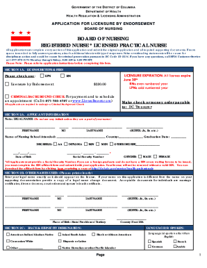 District of Columbia Nursing Licensure Application