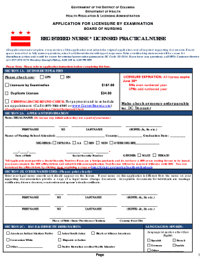 District of Columbia Nursing Licensure Application