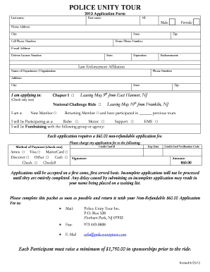 Police Unity Tour 2013 Application Form