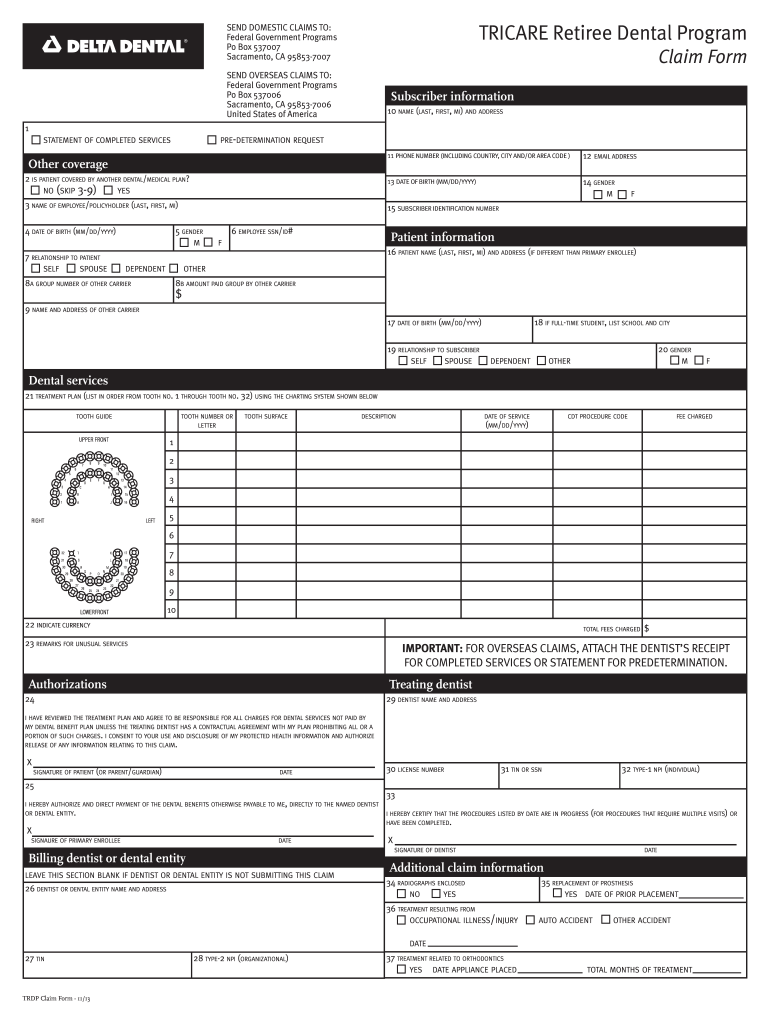 Tricare dental claim form Fill out & sign online DocHub