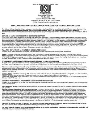 Federal Perkins Loan Employment Service Cancellation