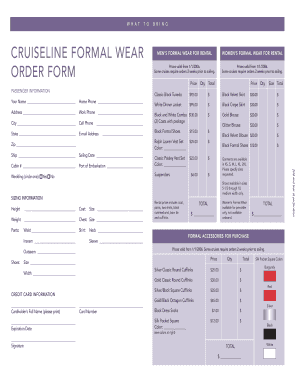 Cruiseline Formal Wear Order Form