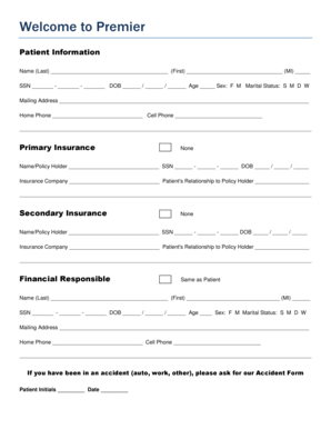 Premier Urgent Care Patient Information Form