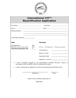 International CPT Recertification Application