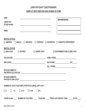 juror affidavit questionnaire