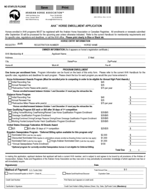 Arabian Horse Association Horse Enrollment Application