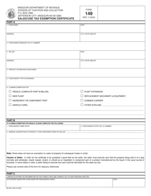 Missouri Sales Tax Exemption Certificate