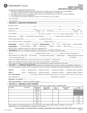 assurant texas group insurance employee enrollment form