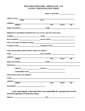 Holyoke Pediatric Associates Patient Registration Form