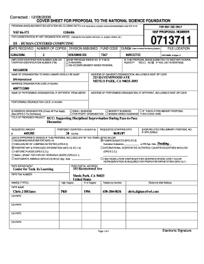 NSF Proposal Cover Sheet