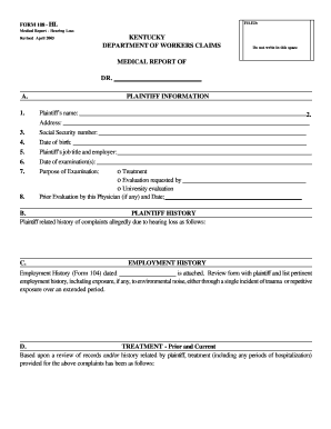 Kentucky Hearing Loss Medical Report Form 108-HL