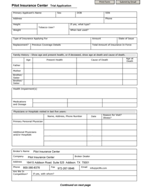 Pilot Insurance Center Trial Application