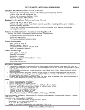 Bronchiolitis Pathway Cover Sheet