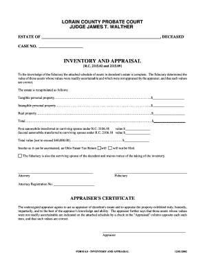 Ohio Estate Inventory and Appraisal Form
