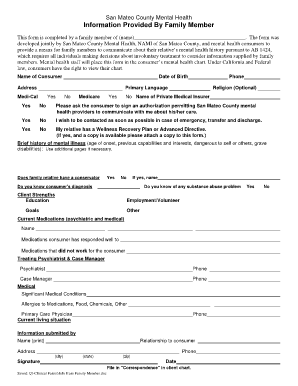 San Mateo County Mental Health Family Member Information Form