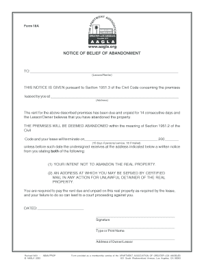 California Abandonment Procedure Form