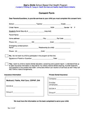 Seal a Smile School Based Oral Health Program Consent Form