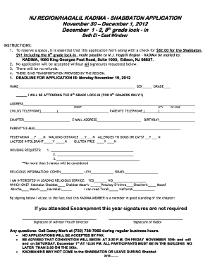 NJ REGION/HAGALIL KADIMA - SHABBATON APPLICATION ...