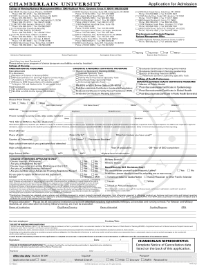 Chamberlain University Application for Admission