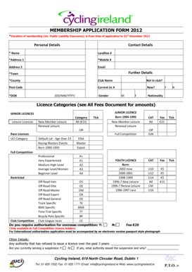 Cycling Ireland Membership Application Form 2012