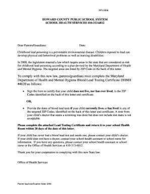 Lead Testing Certificate - Howard County Public Schools - hcpss