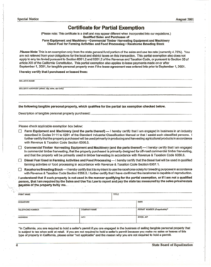 California Partial Exemption Certificate