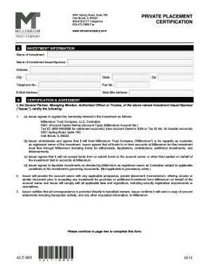 Private Placement Certification