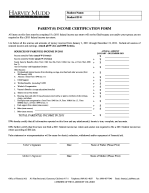 Parent Income Certification Form