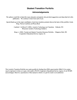 Student Transition Portfolio