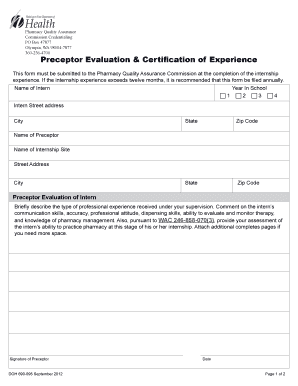 Pharmacy Internship Certification Form