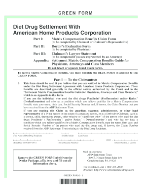 Diet Drug Settlement Claim Form