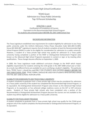 Texas Private High School Certification Form