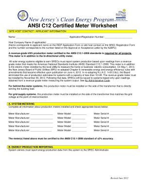 New Jersey ANSI C12 Certified Meter Worksheet