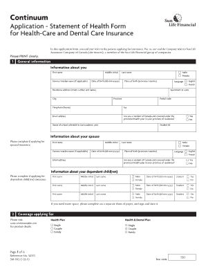 Continuum Health-Care and Dental Care Insurance Application