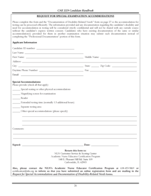 CNE 2009 Special Examination Accommodations Request