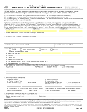 US Returning Resident Status Application