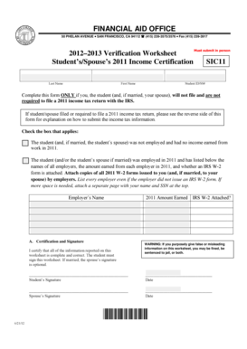 2012–2013 Verification Worksheet
