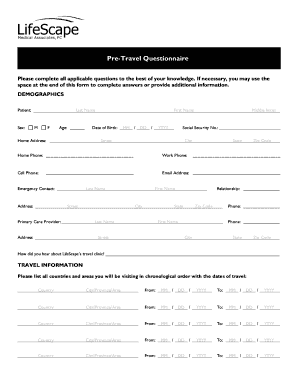 Pre-Travel Health Questionnaire