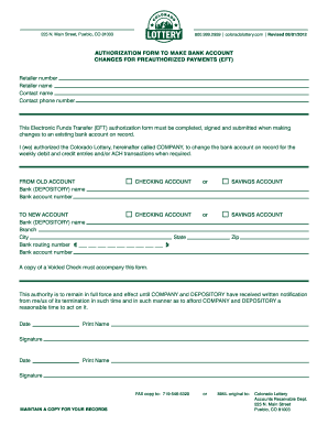 Colorado Lottery EFT Authorization Form