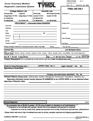 Texas Veterinary Medical Diagnostic Form