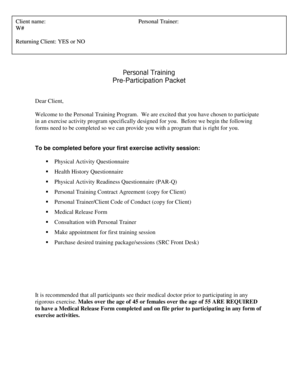 Personal Training Pre-Participation Packet