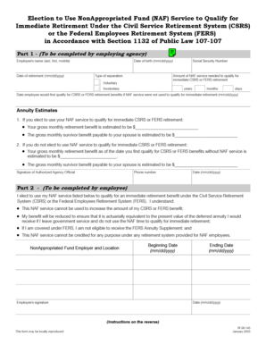 Election to Use NAF Service for Immediate Retirement