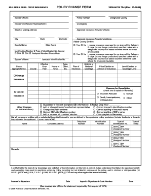 Multiple Peril Crop Insurance Policy Change Form