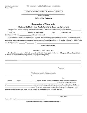 Massachusetts Tax Deferral Renunciation Form 97-4/99-4