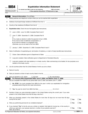Form 8854 Expatriation Information Statement